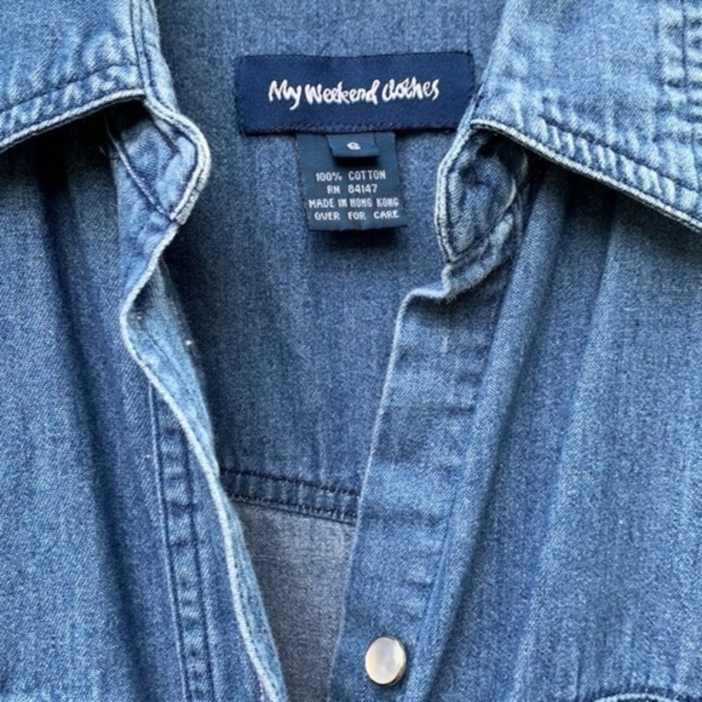 SALE❤️ Vintage MY WEEKEND CLOTHES Denim Chambray Pearl Western Button Down Shirt - Picture 6 of 9